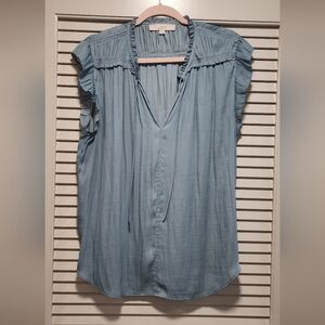 LOFT Sky Blue Ruffle Sleeve Blouse